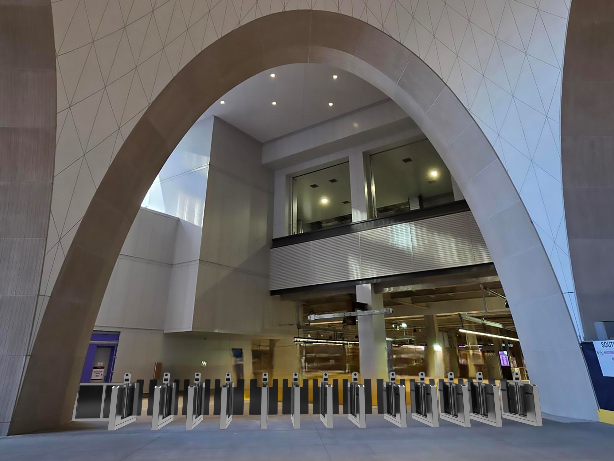 A rendering of fare gates at South Station
